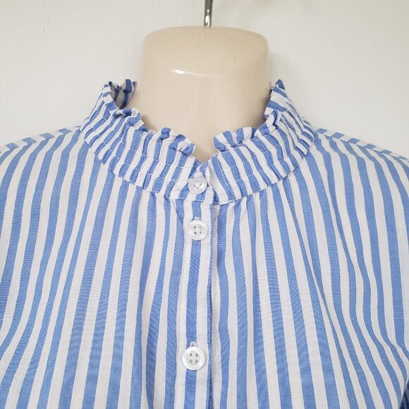 Vero Moda Striped Cotton High Ruffle Neck / Cuffs Women's Button Up Shirt (MED) - Picture 3 of 15